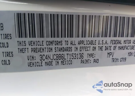 2020 Jeep Compass Latitude Fwd z USA, uszkodzony, nr VIN 3C4NJCBB6LT153136